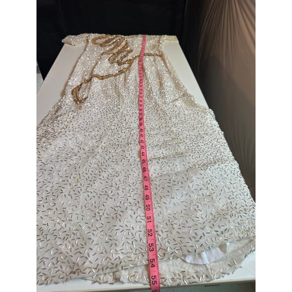 Vintage Cachet Bari Protas Womens 14 Silk Long sleeve Fully Beaded Dress Ivory - Picture 11 of 16